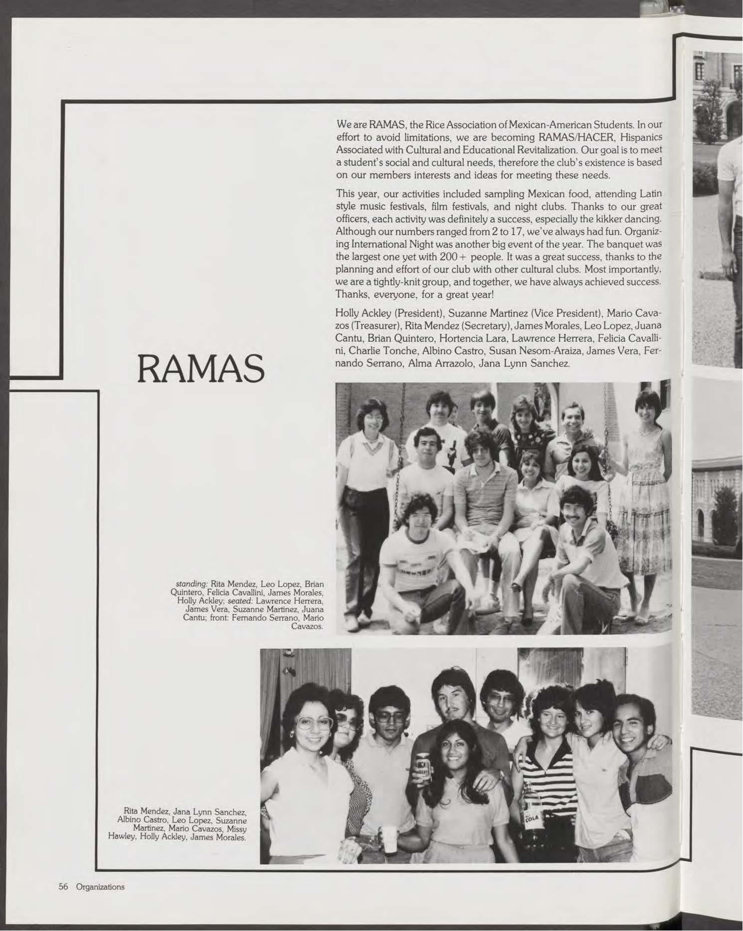 1984 yearbook page for RAMAS