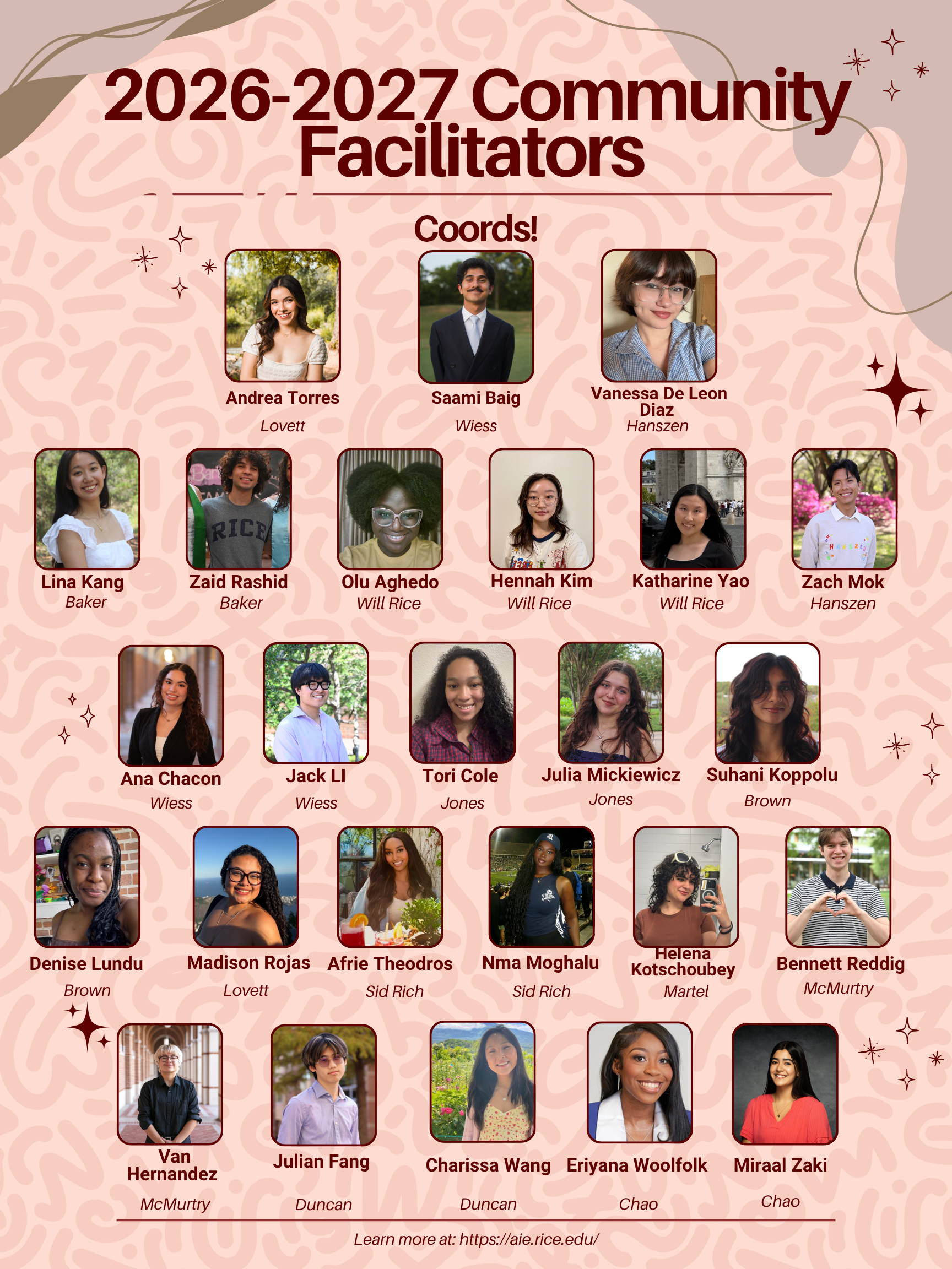 Poster with photos of all 2026-2027 Community Facilitators