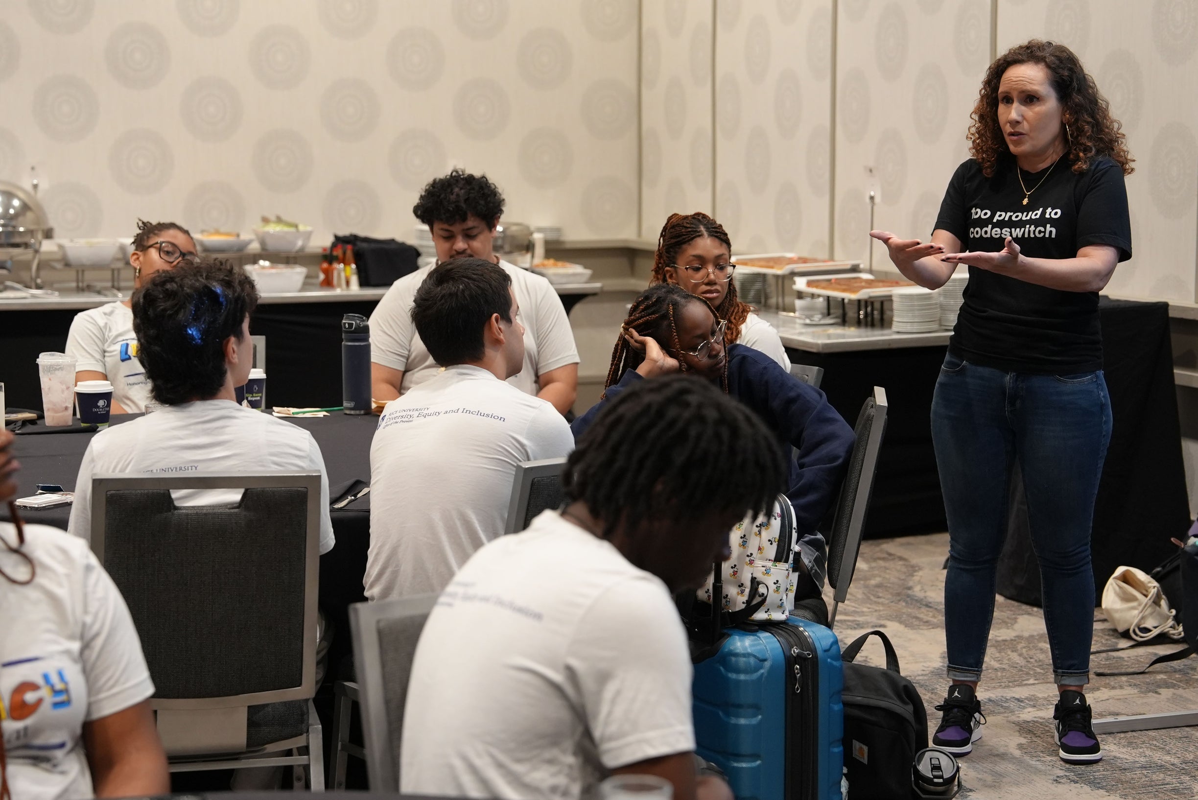 Dr. Luziris Pineda Turi speaking to students at the 2025 Legacy Retreat